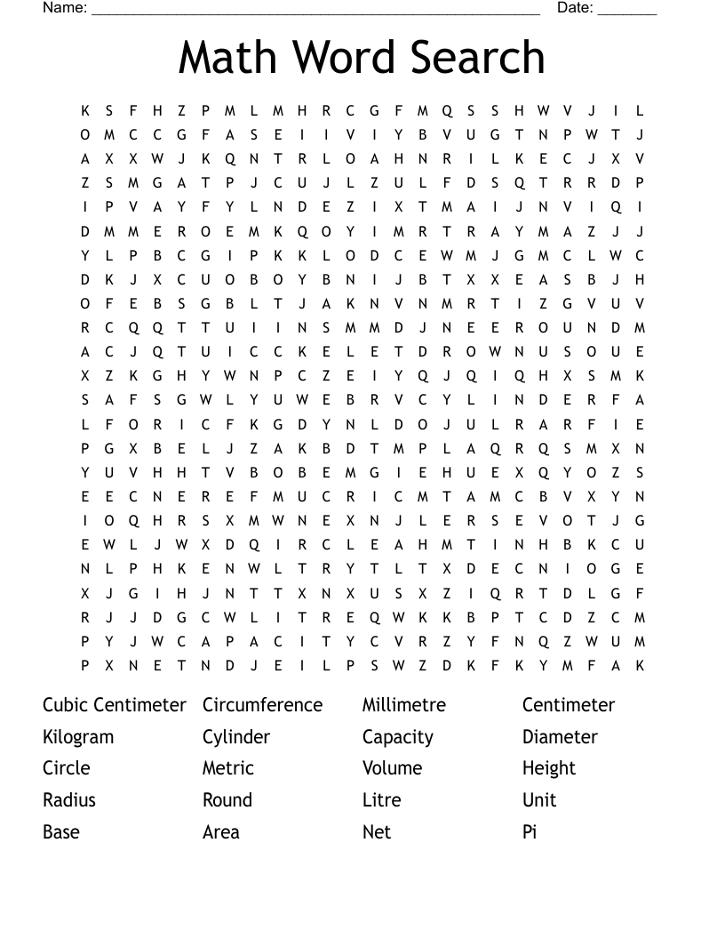 Math Word Search WordMint