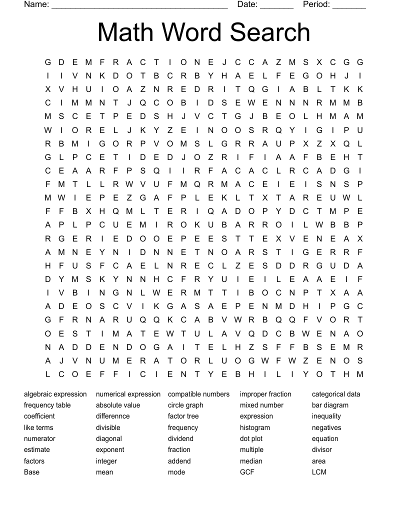 Math Word Search - WordMint