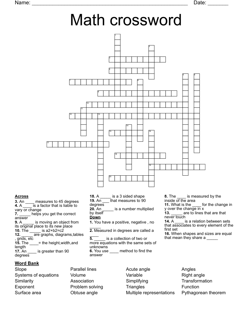 Math crossword - WordMint