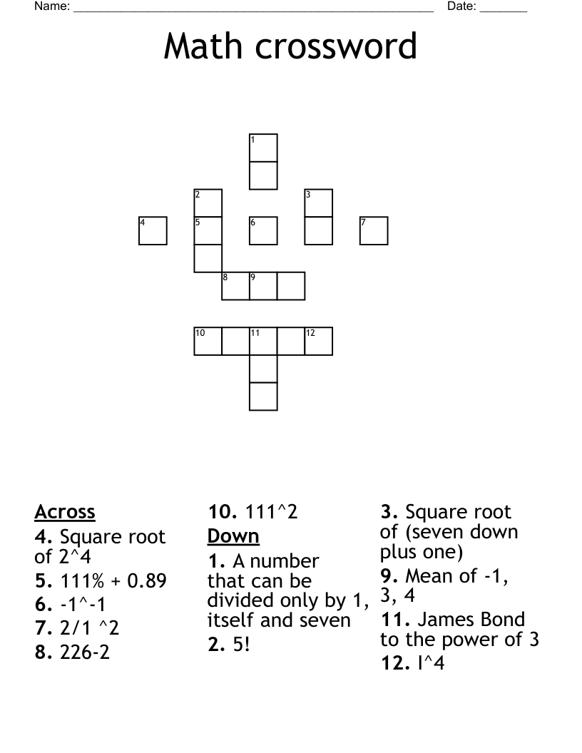 Math crossword - WordMint