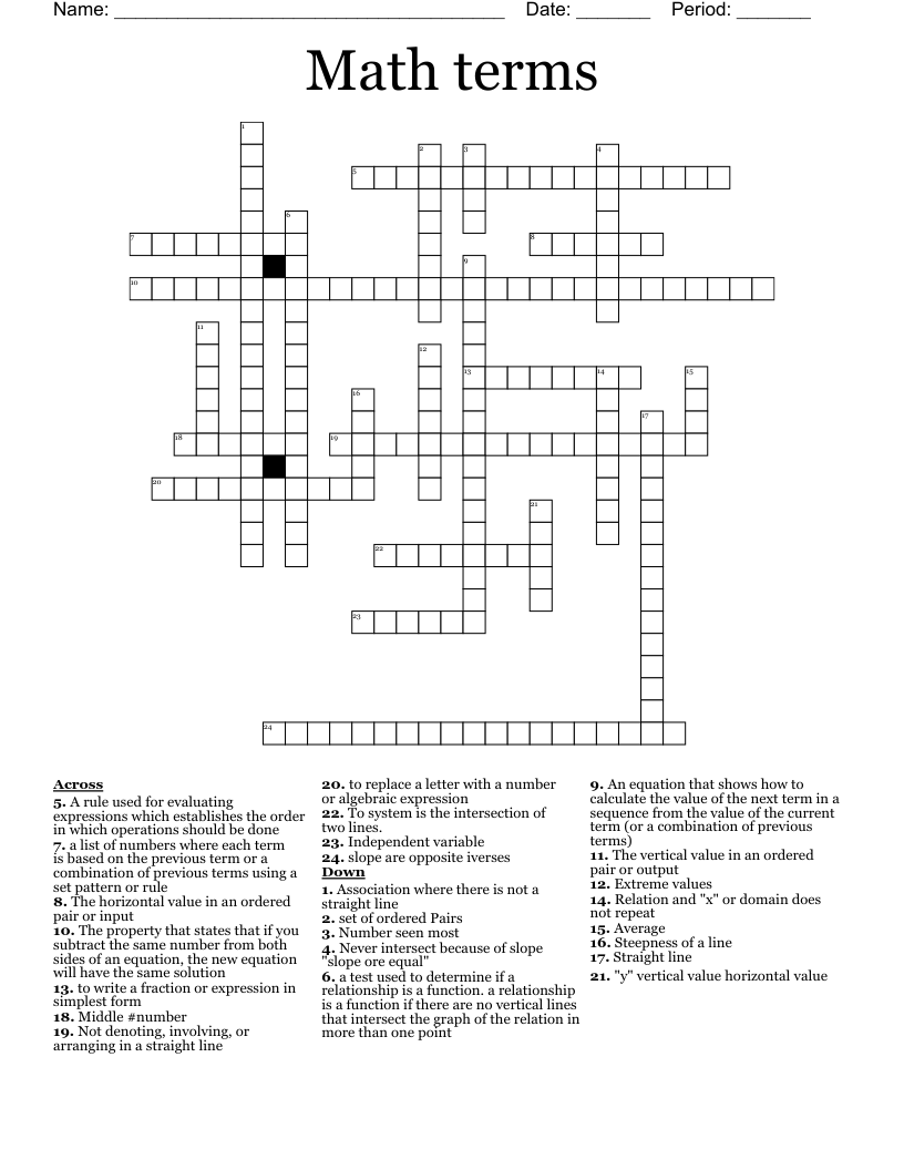 Math terms Crossword - WordMint