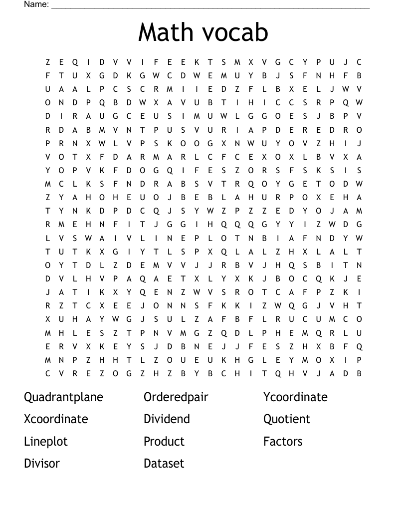 Math vocab Word Search - WordMint