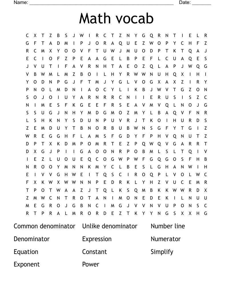 Math vocab Word Search - WordMint