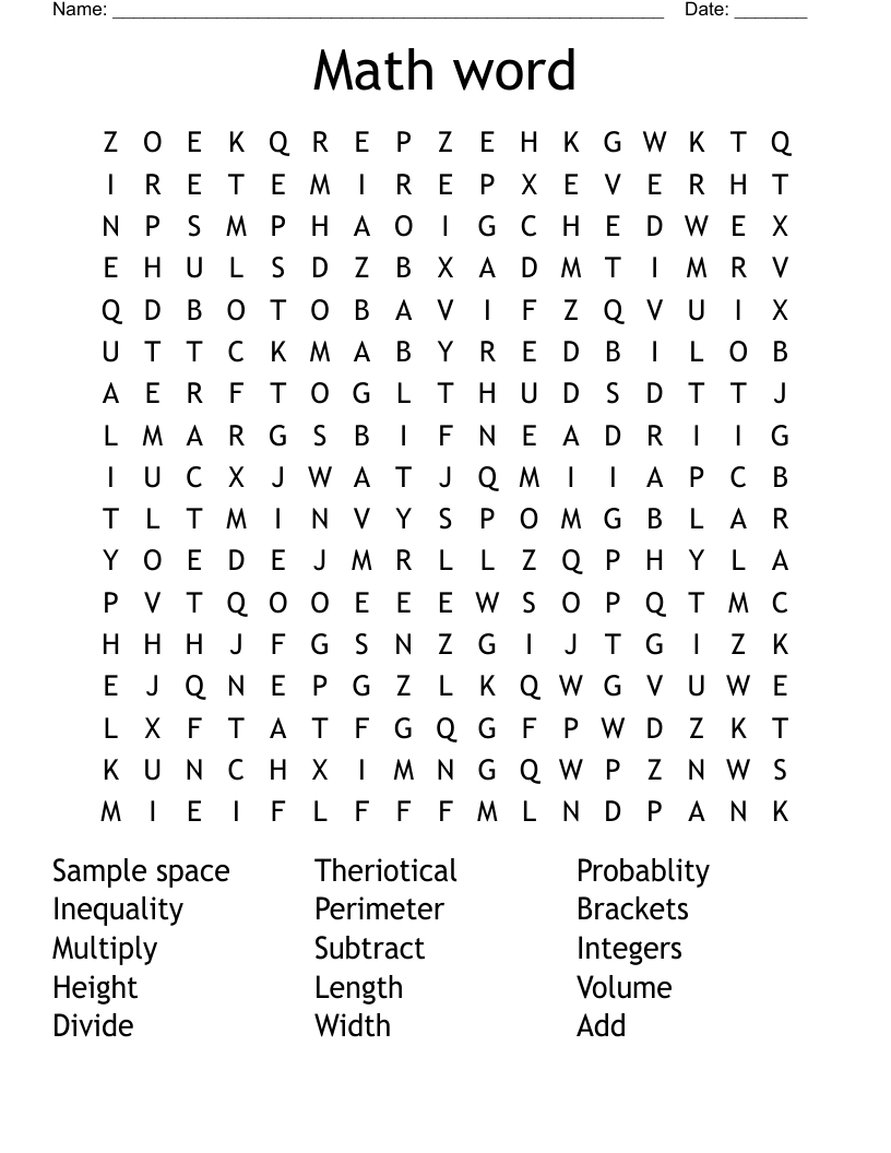 Math word Word Search - WordMint