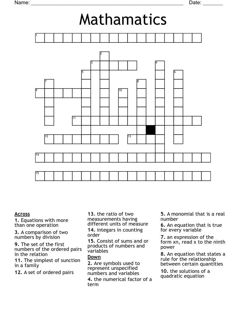 Mathamatics Crossword WordMint