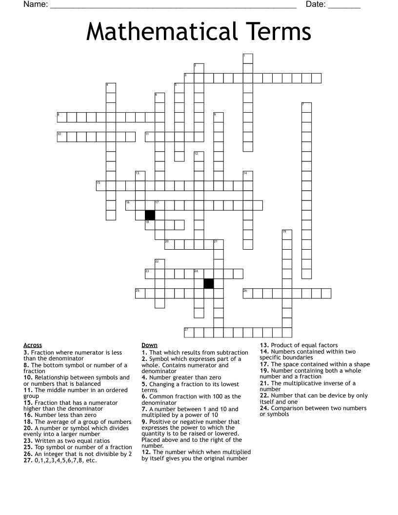8th Grade Math Puzzle Crossword - WordMint