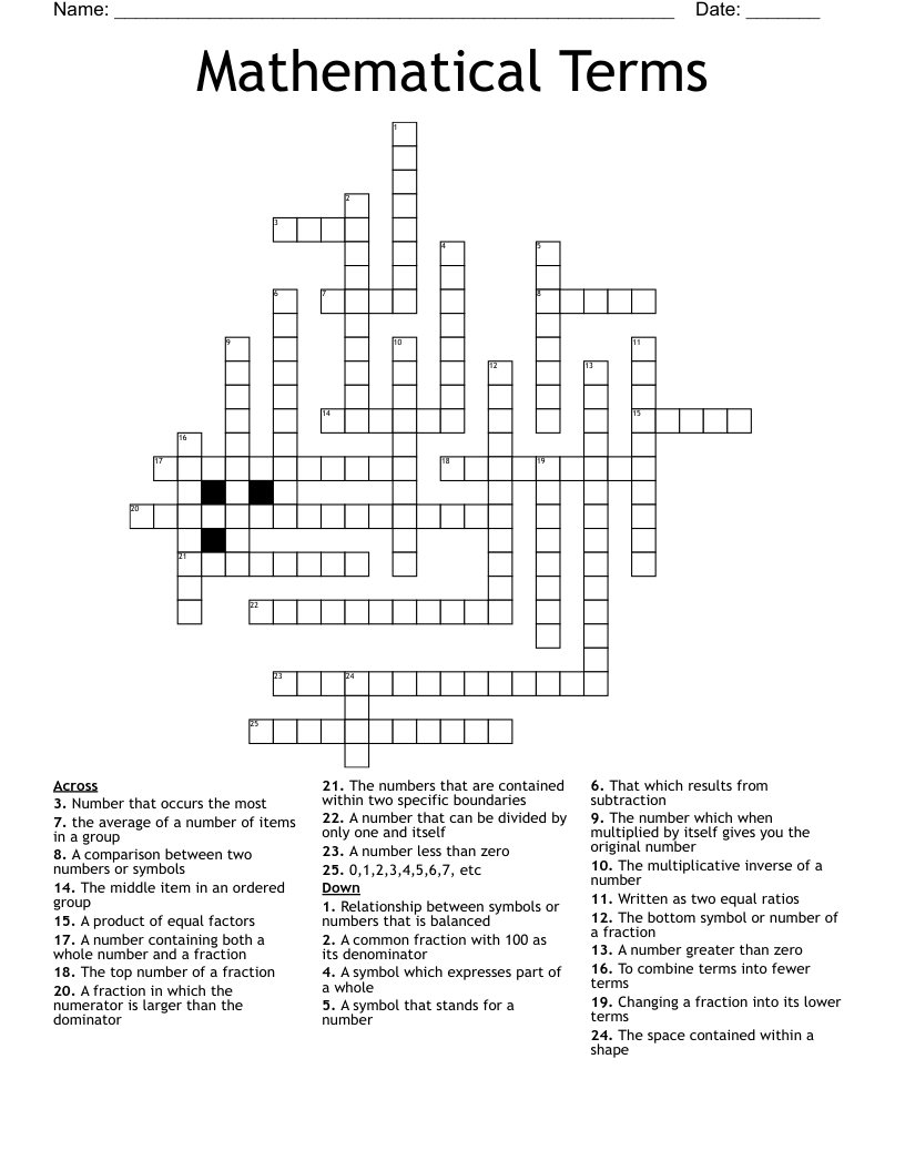 8th Grade Math Puzzle Crossword - WordMint