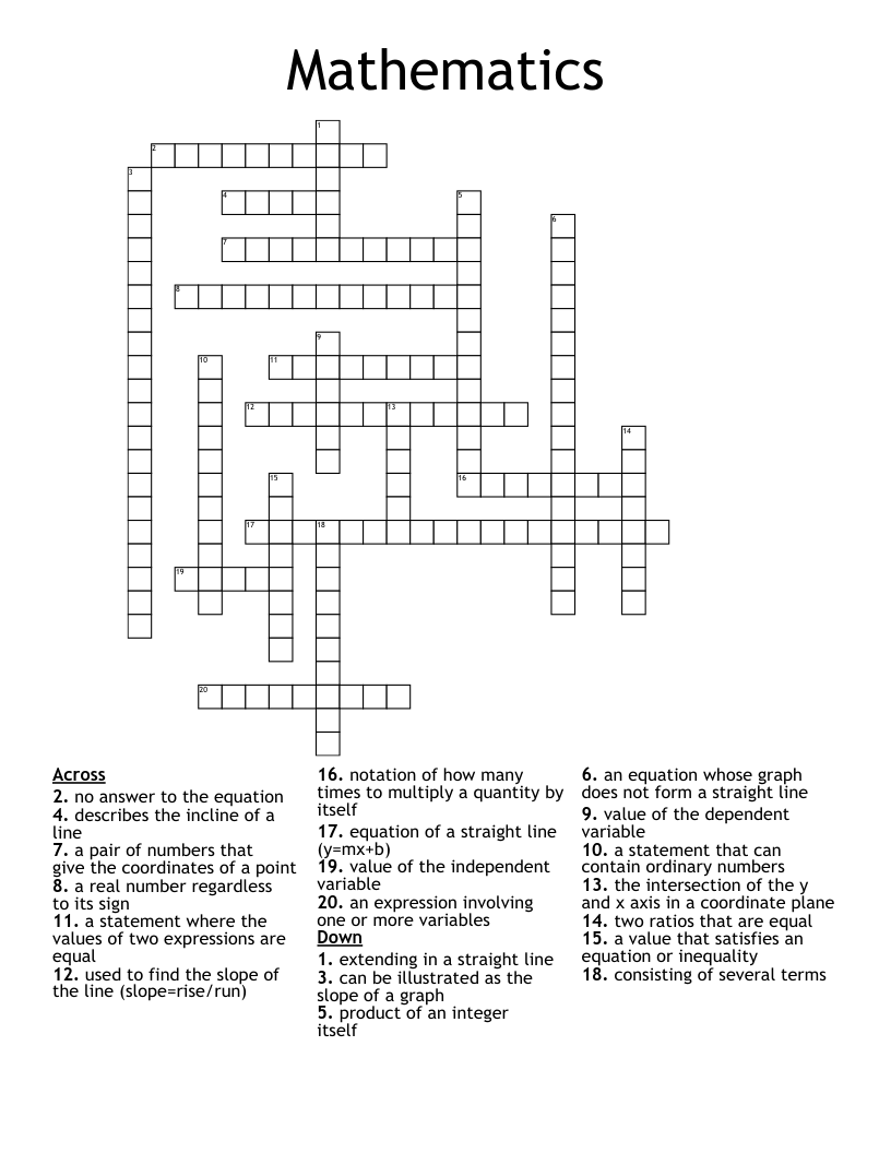 Mathematics Crossword - WordMint