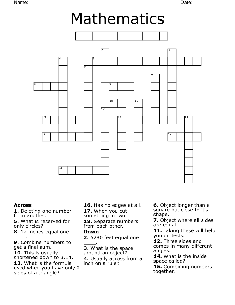 Mathematics Crossword - WordMint