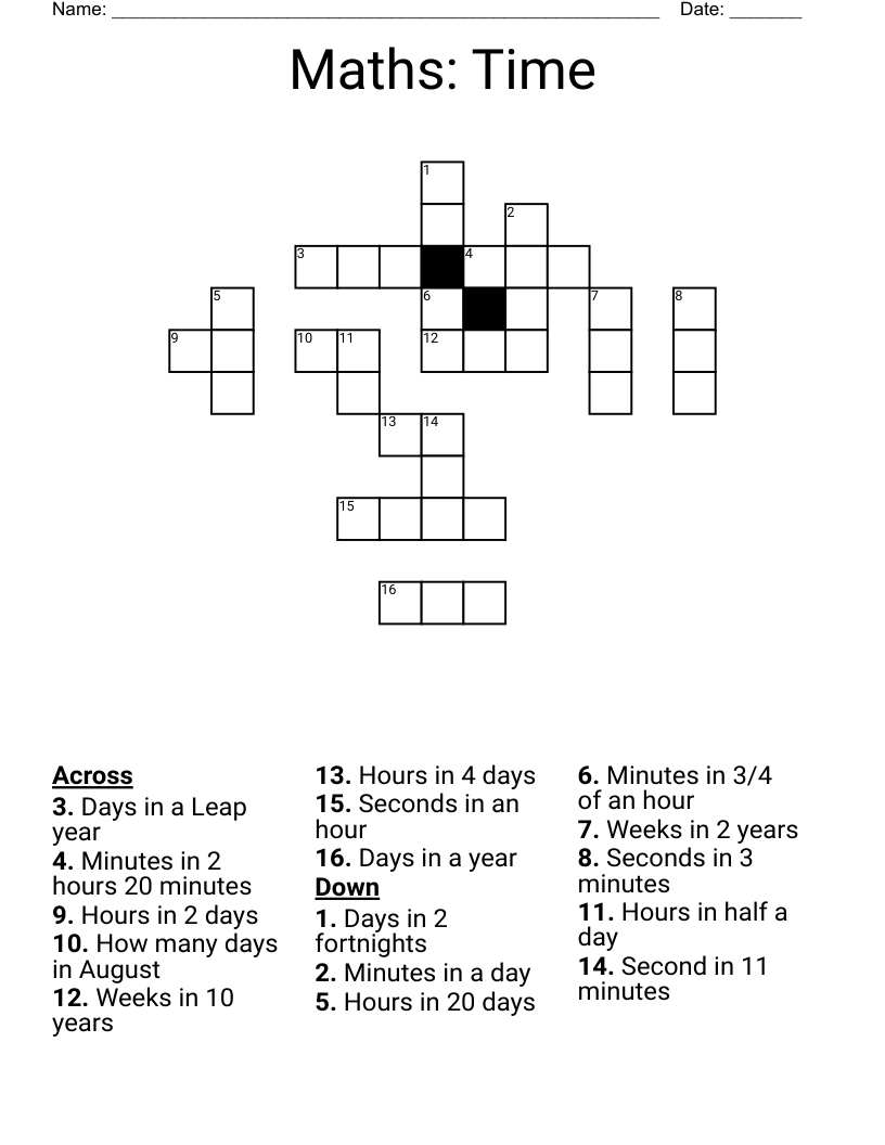 Maths Time Crossword WordMint