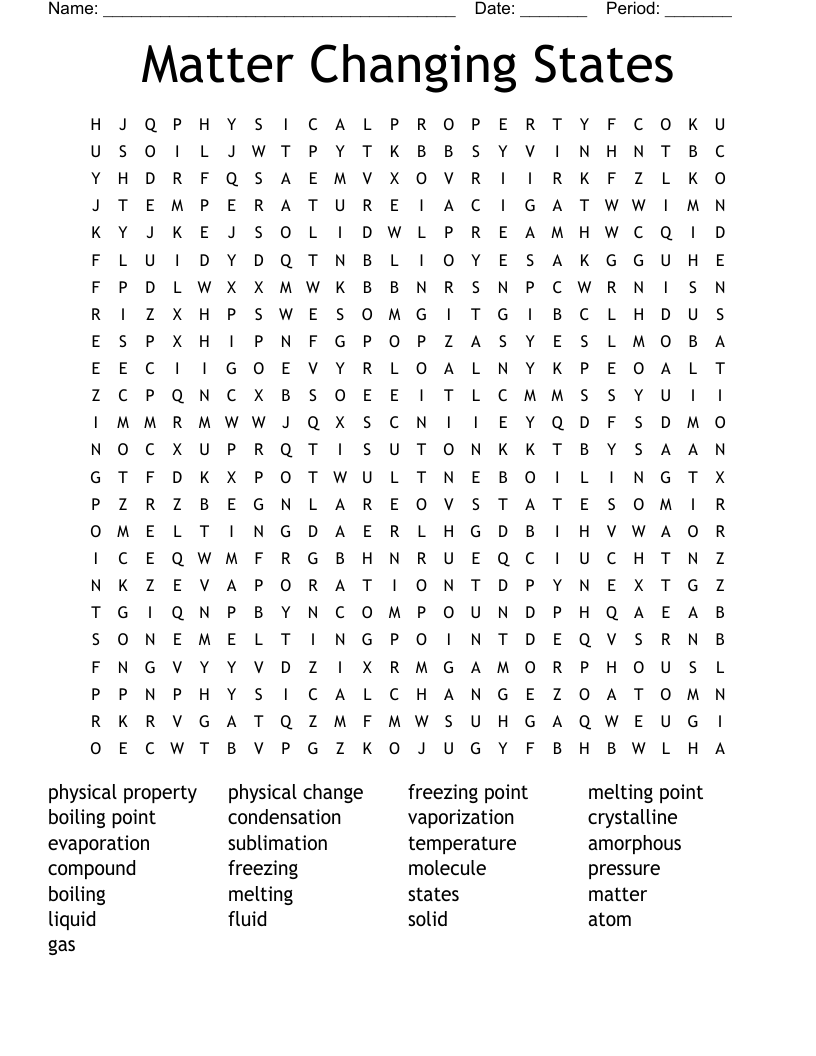Physical and Chemical Changes Word Search WordMint