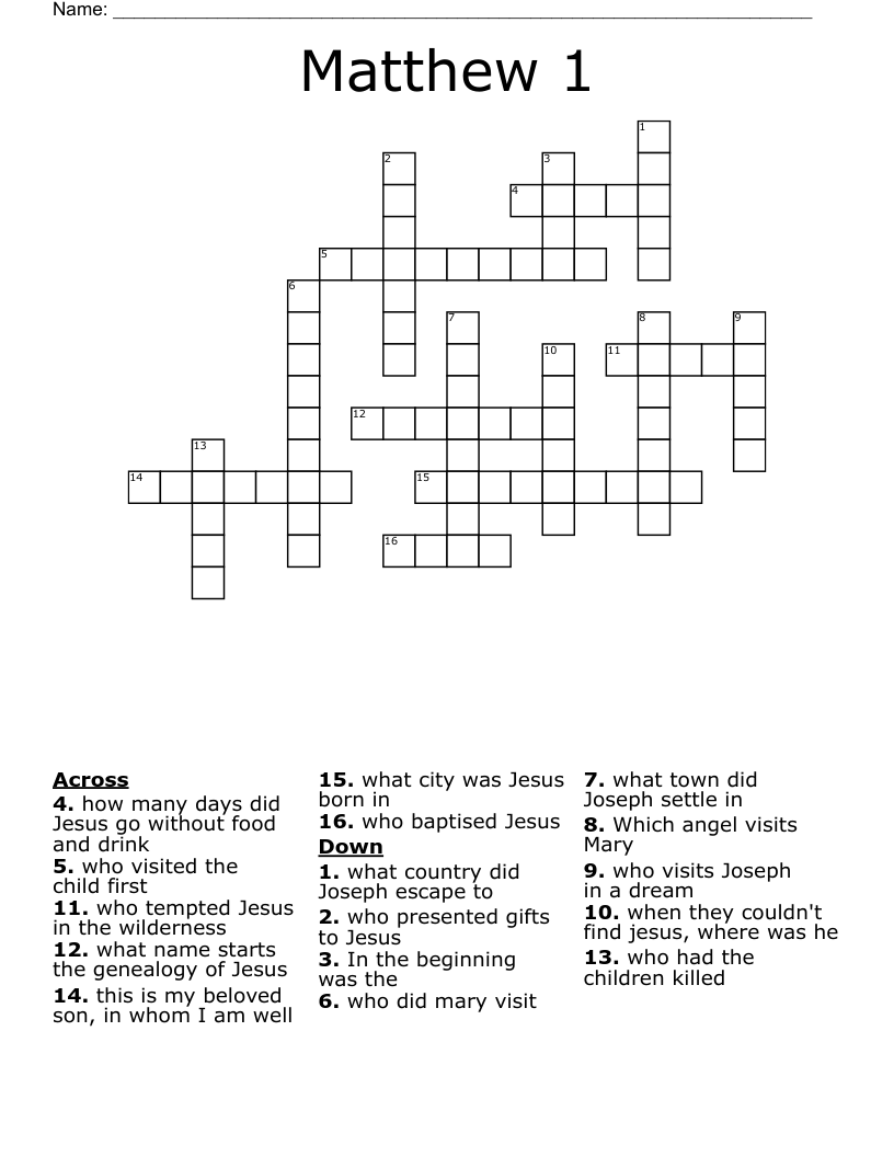 Matthew 1 Crossword WordMint