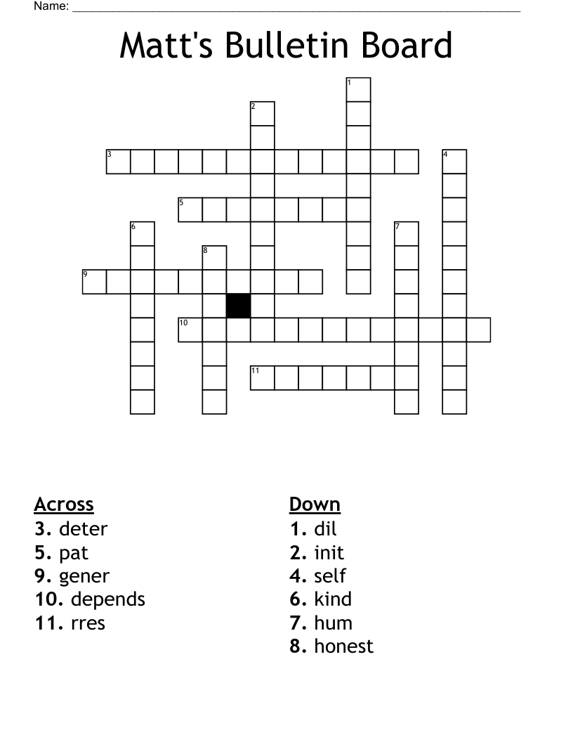 Matt's Bulletin Board Crossword WordMint