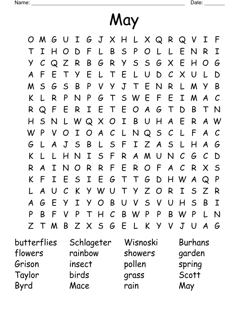 May Word Search - WordMint