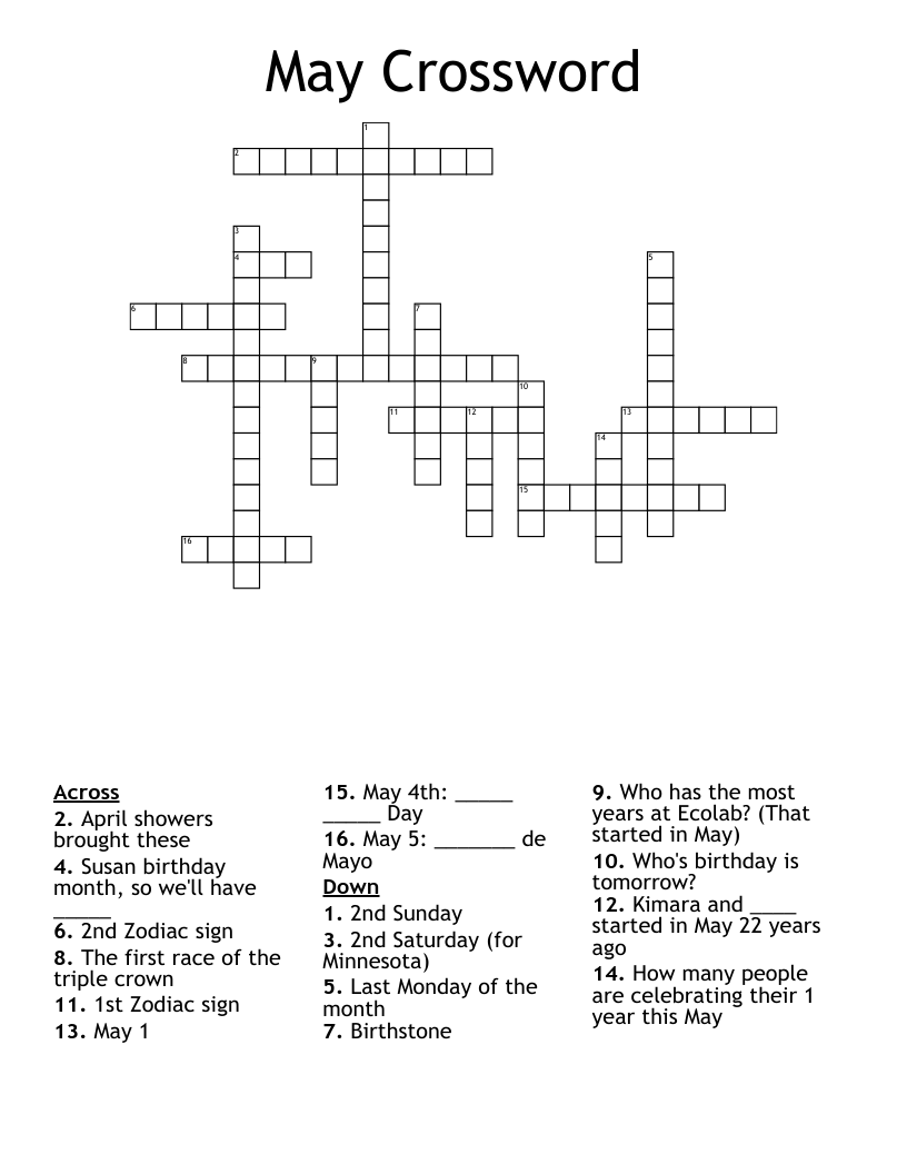May Crossword WordMint