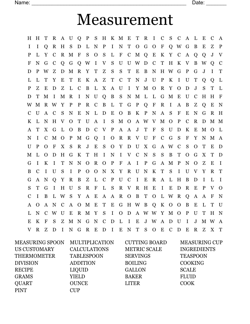 Kitchen Measuring Word Search WordMint