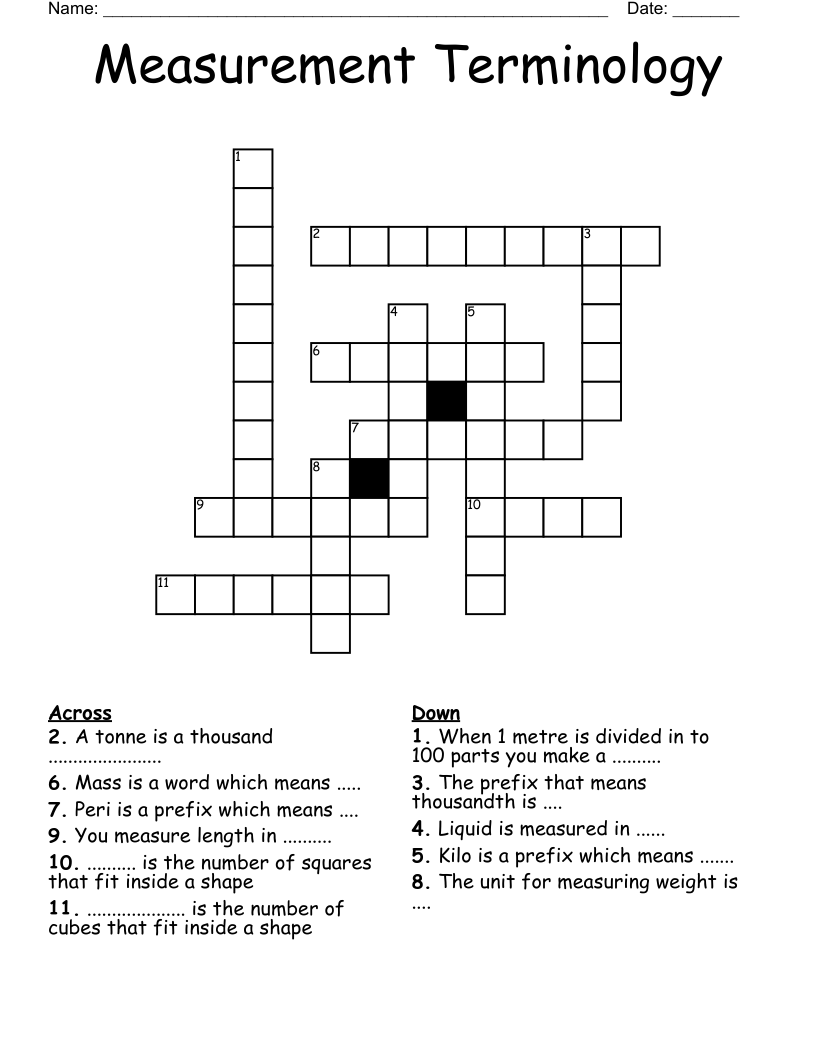 Measurement Terminology Crossword WordMint