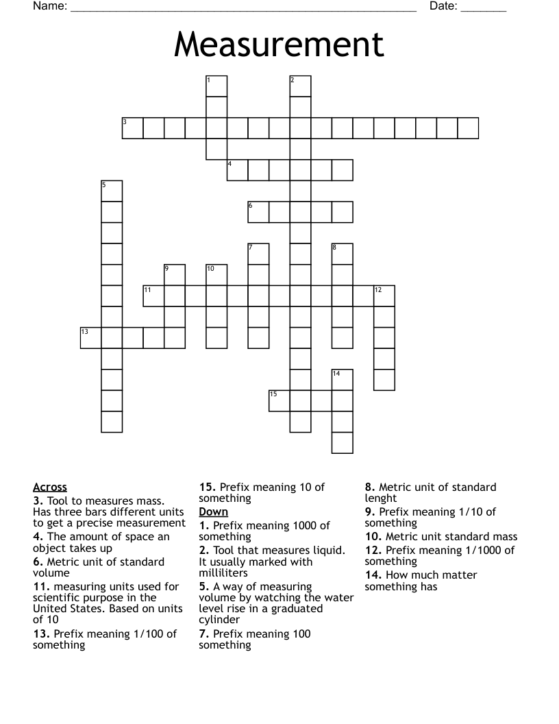 Measurement Crossword WordMint