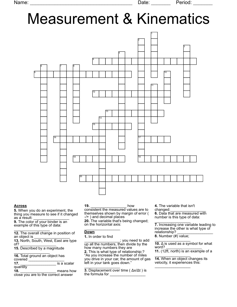 Measurement & Kinematics Crossword WordMint