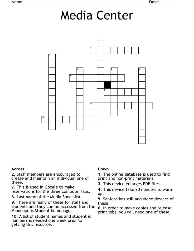 Media Center Crossword WordMint