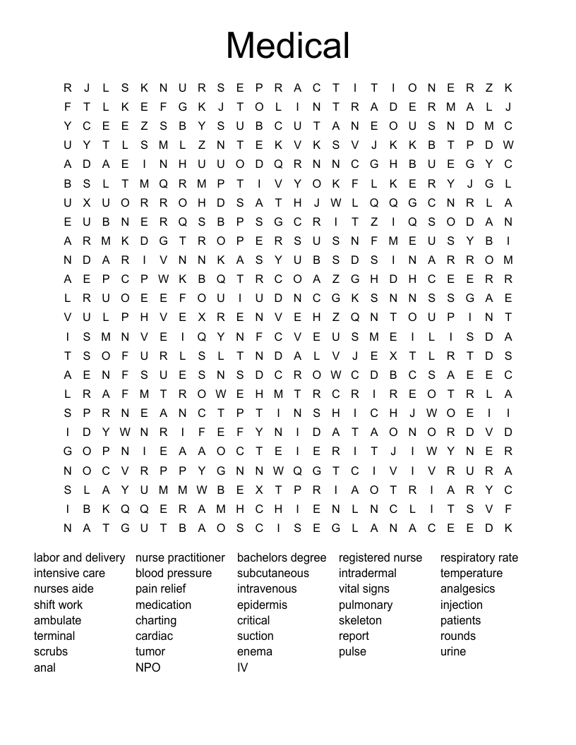 Medical Word Search - WordMint