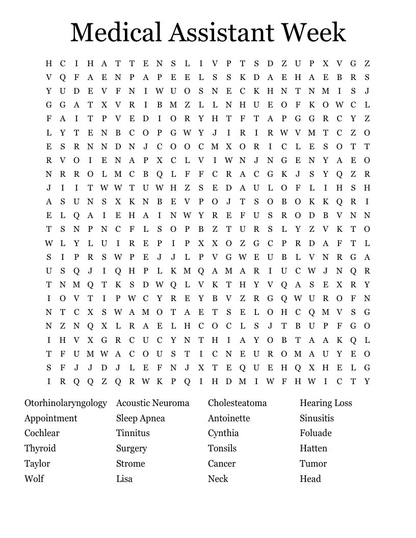 Medical Assistant Week Word Search WordMint
