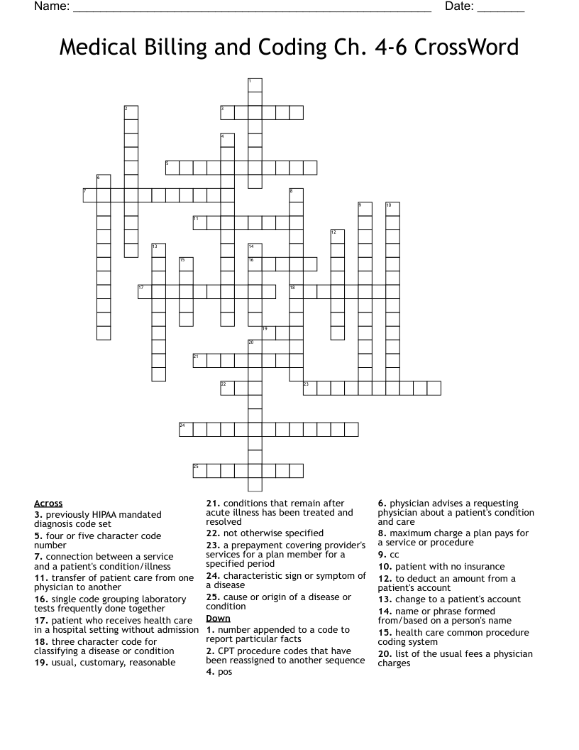 Medical Billing and Coding Ch. 46 CrossWord WordMint