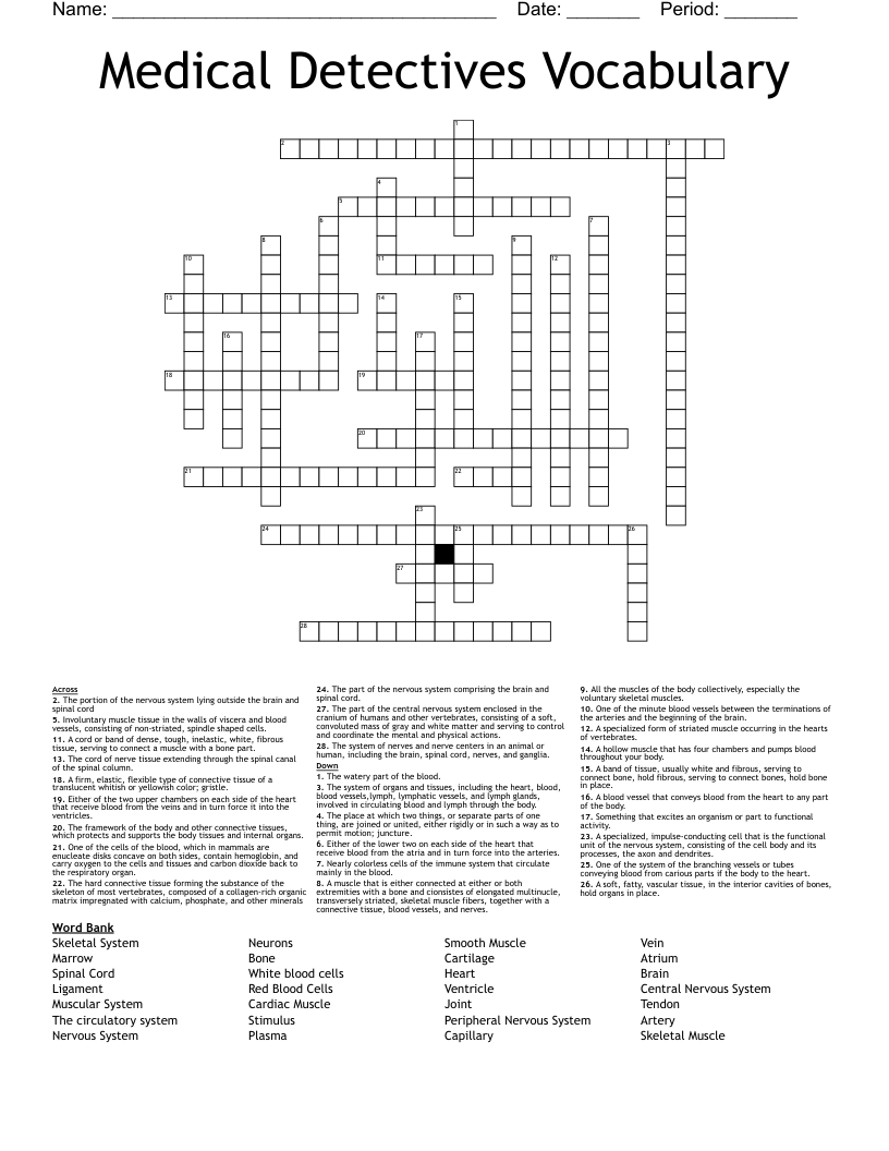 Medical Detectives Vocabulary Crossword WordMint