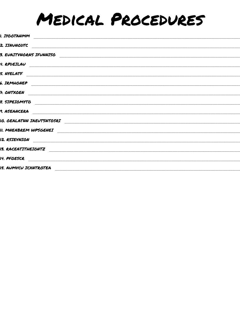 Medical Procedures Word Scramble WordMint