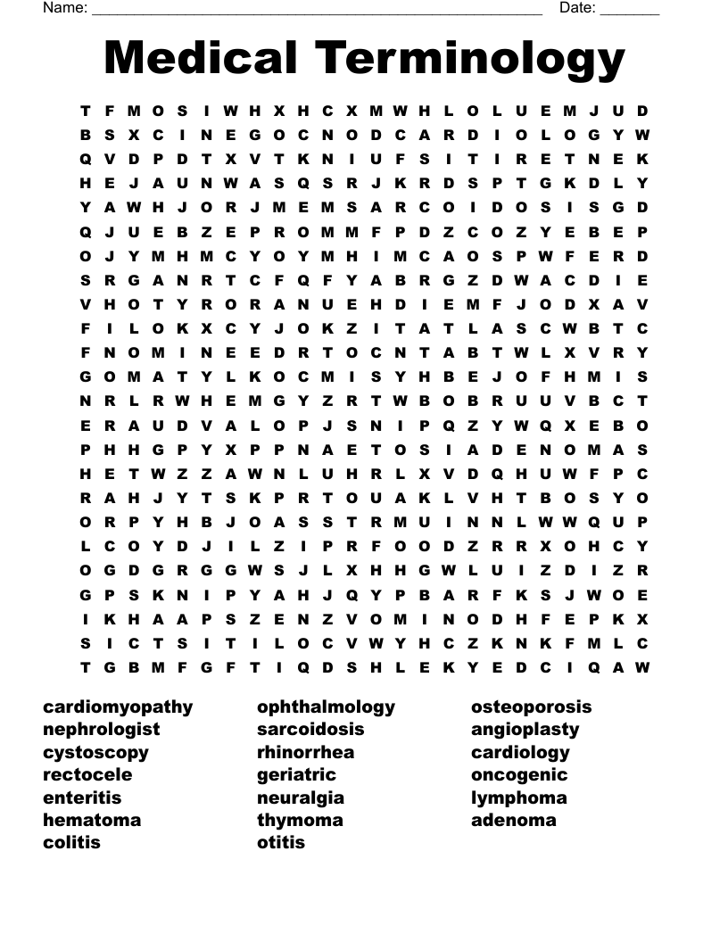Medical Terminology Word Search WordMint