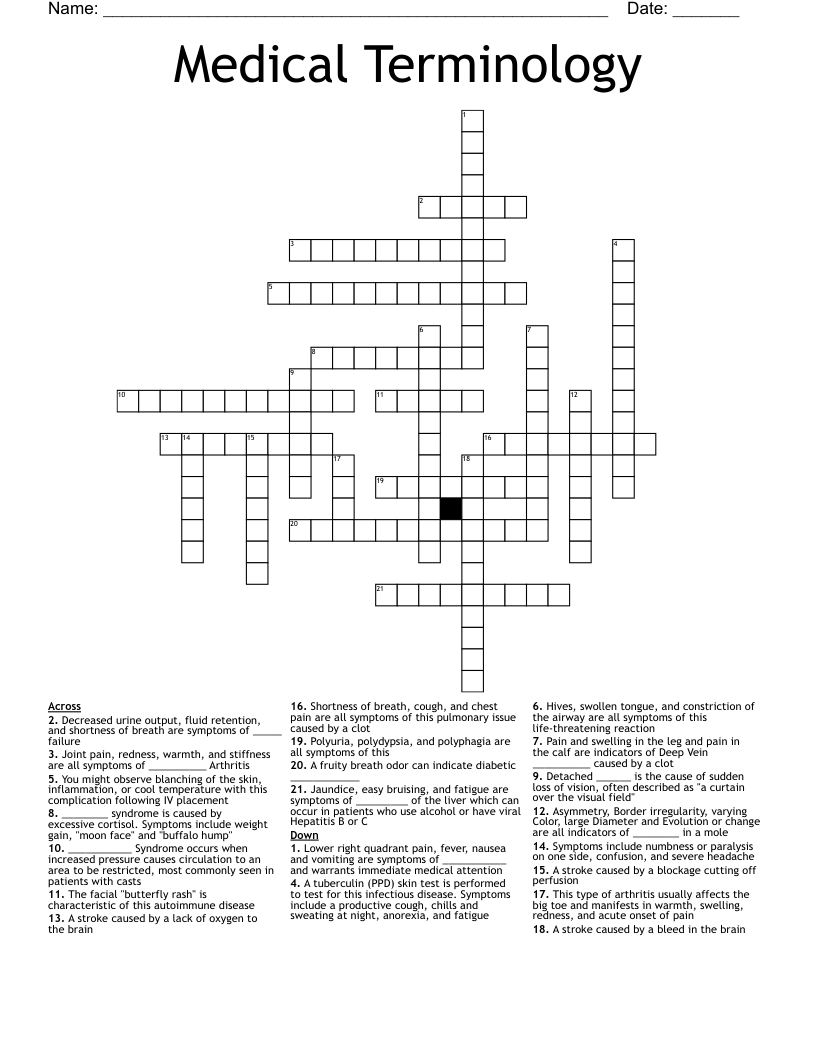 Signs of Preeclampsia Crossword WordMint