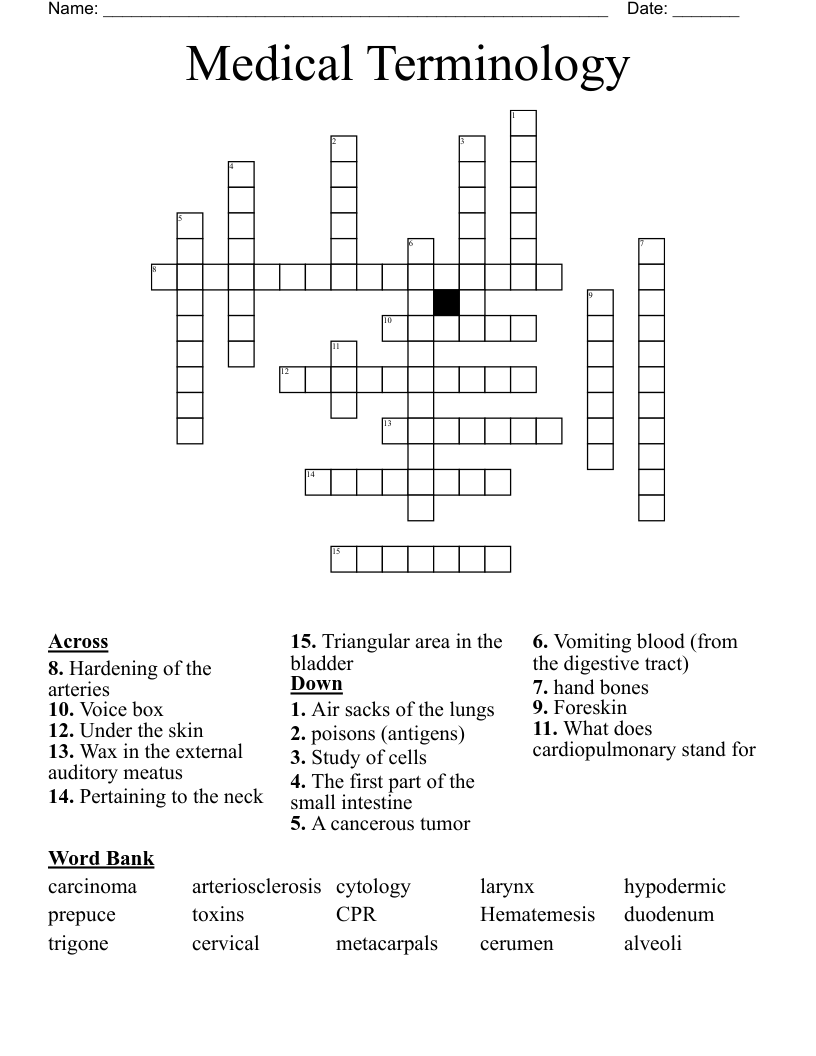 Medical Terminology Crossword WordMint
