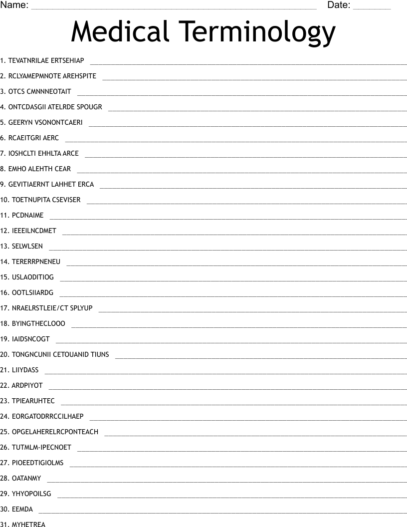 Medical Terminology Word Scramble WordMint