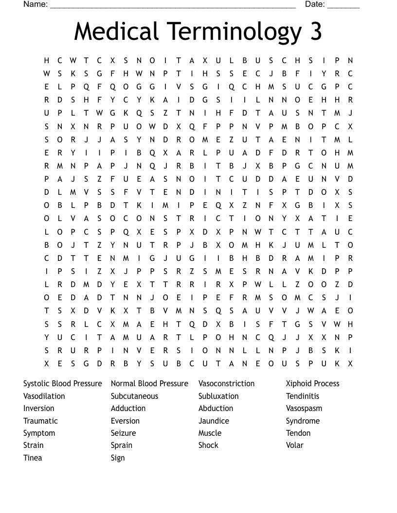 Free Printable Medical Terminology Word Search - Word Search Maker