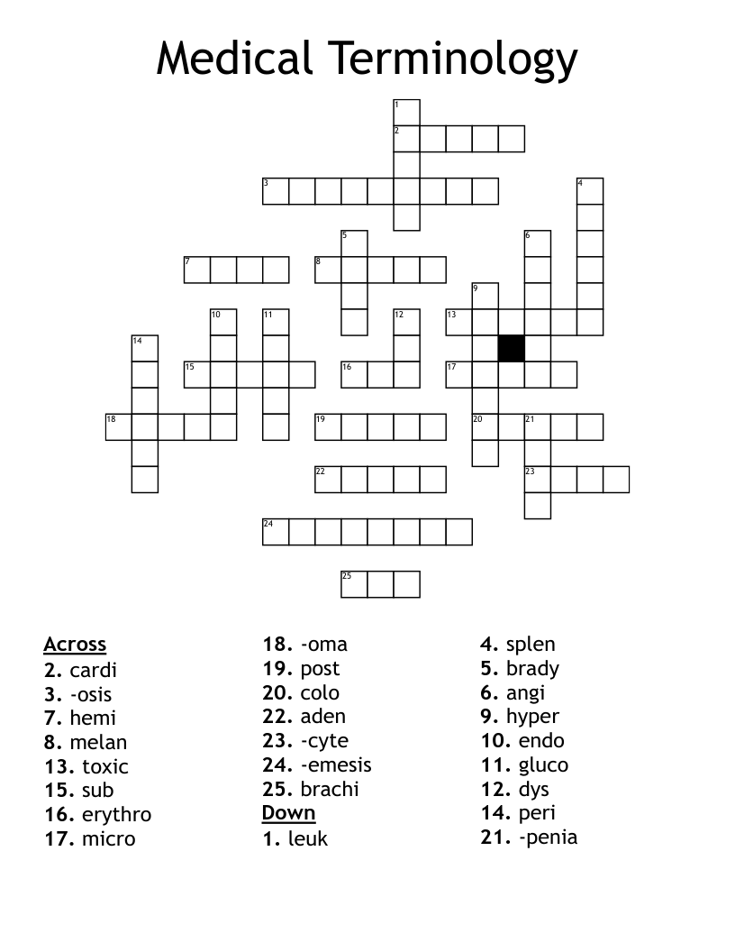 Medical Terminology Crossword WordMint