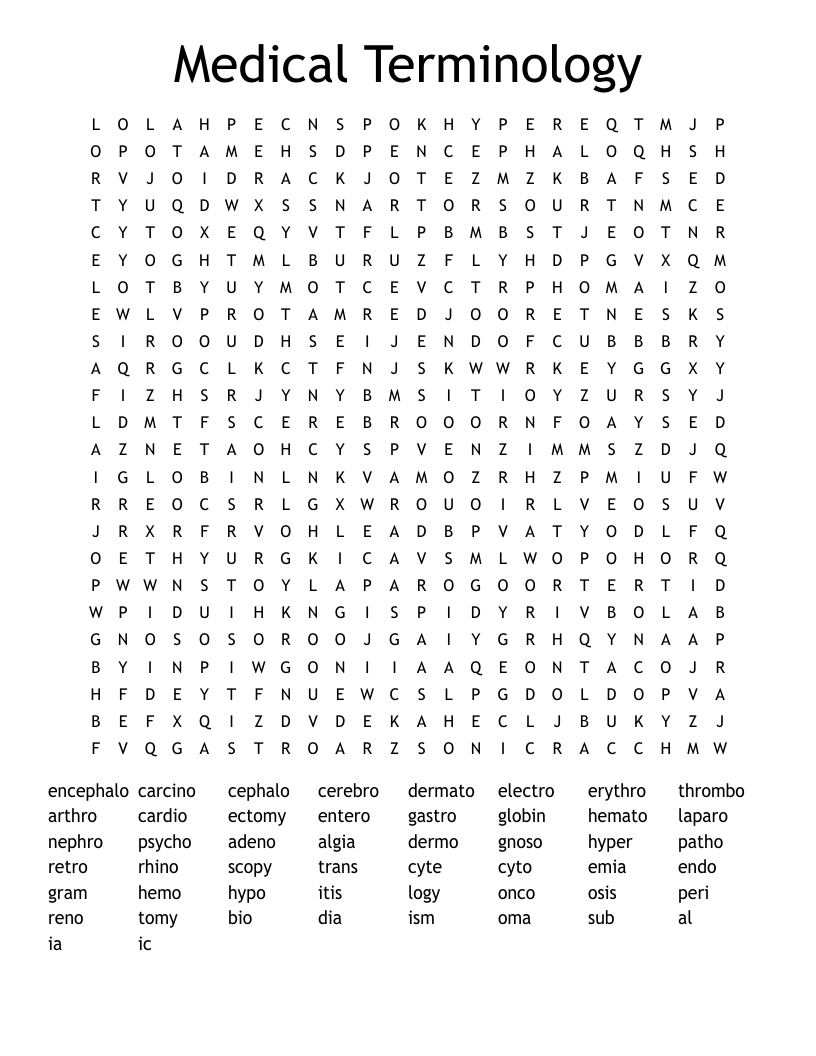 Medical Terminology Word Search - WordMint