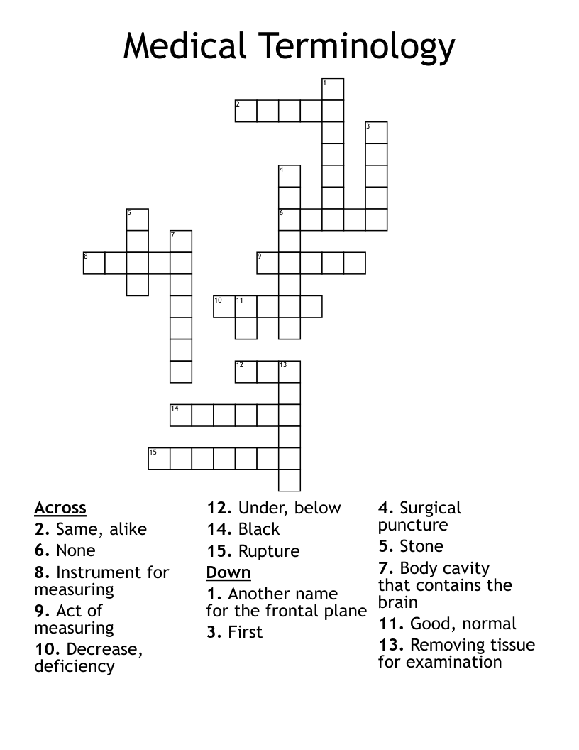 Medical Terminology Suffixes and Prefixes Crossword WordMint