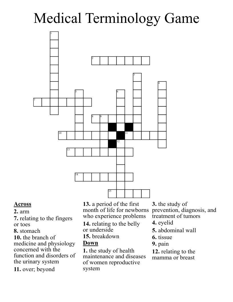 Medical Terminology Game Crossword WordMint