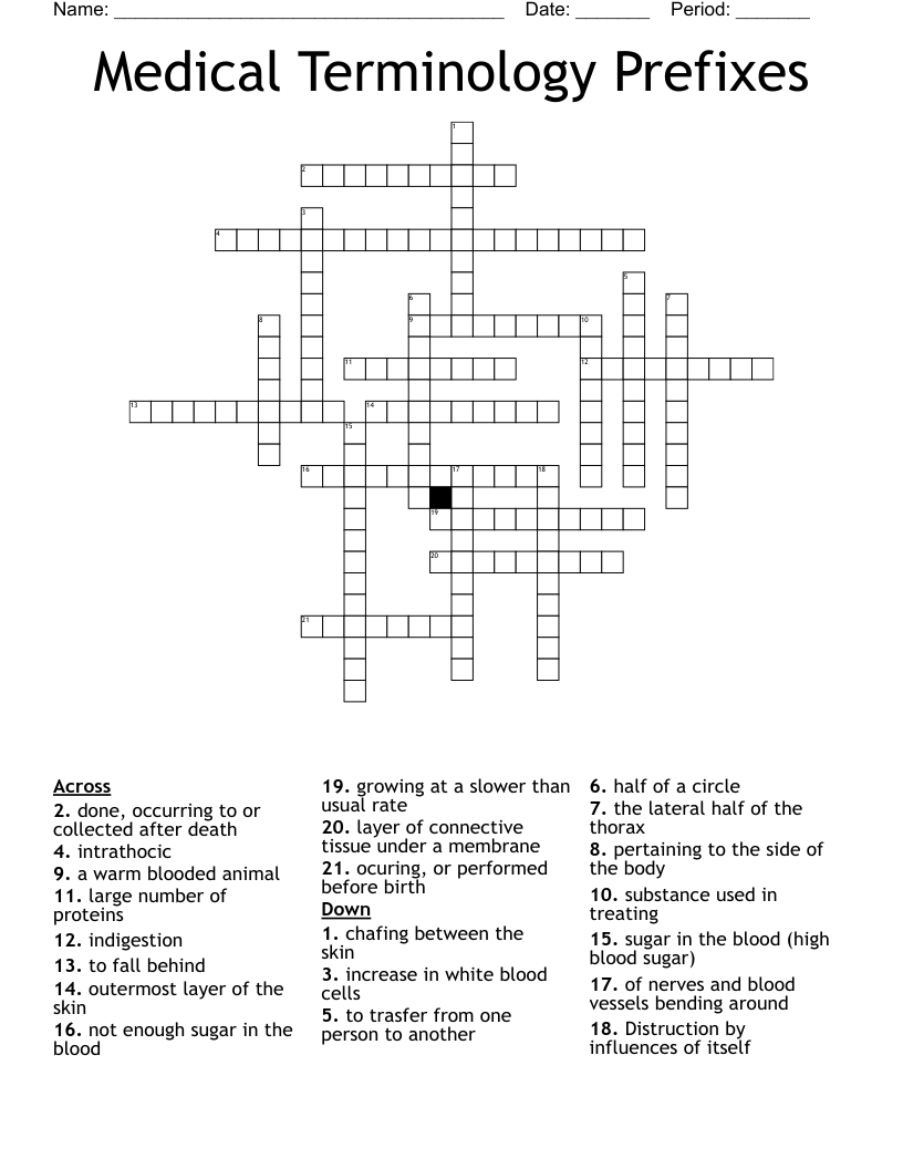 Medical Terminology Prefixes Crossword WordMint