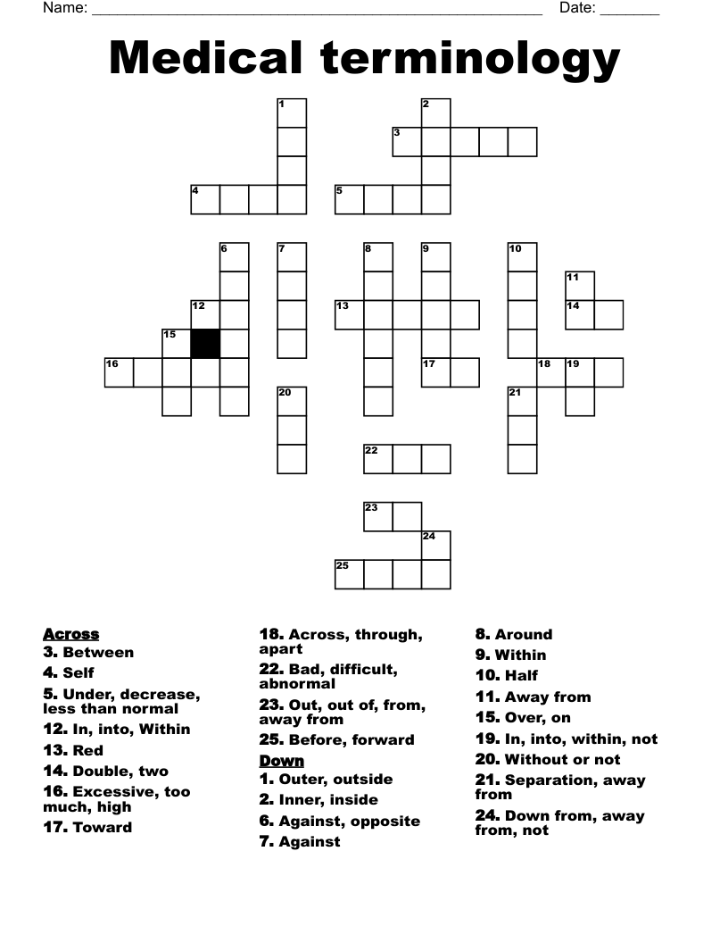 Similar to Medical Terminology Prefixes Crossword WordMint