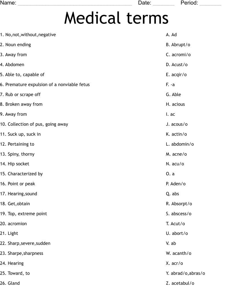 Medical terms Worksheet WordMint
