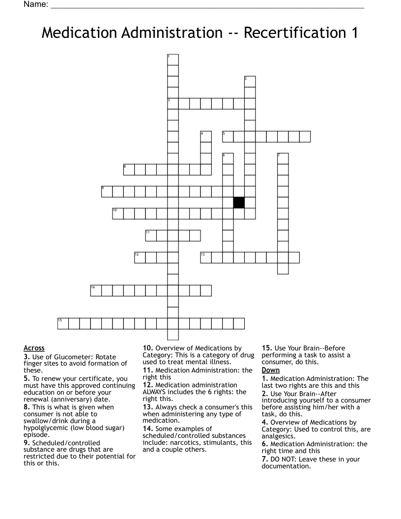 Medication Administration Recertification 1 Crossword WordMint
