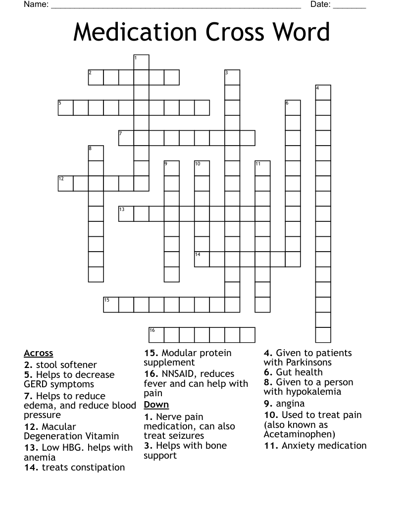 Medication Cross Word WordMint