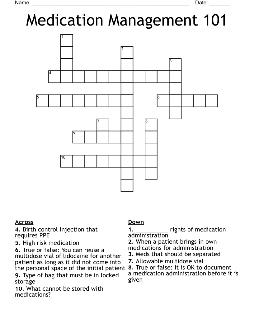Medication Management 101 Crossword WordMint
