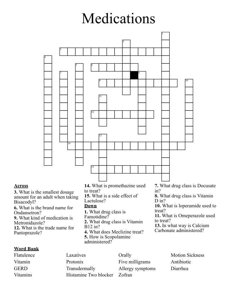 Medications Crossword WordMint