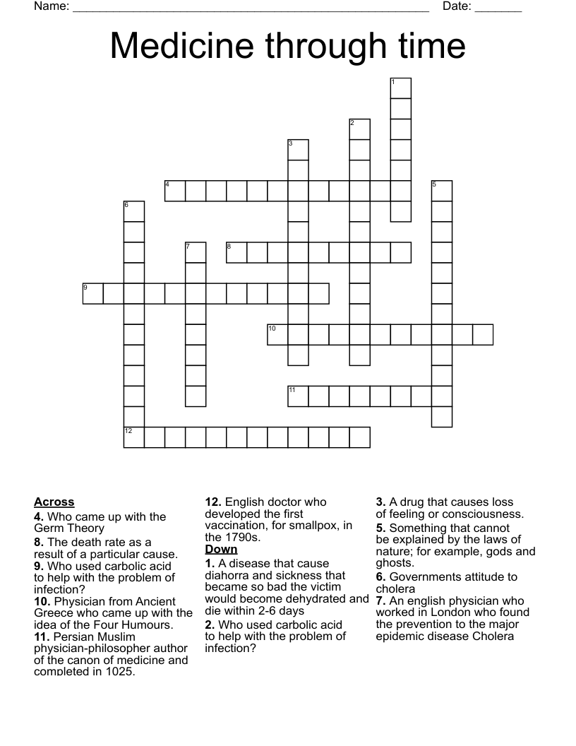 Medicine through time Crossword WordMint