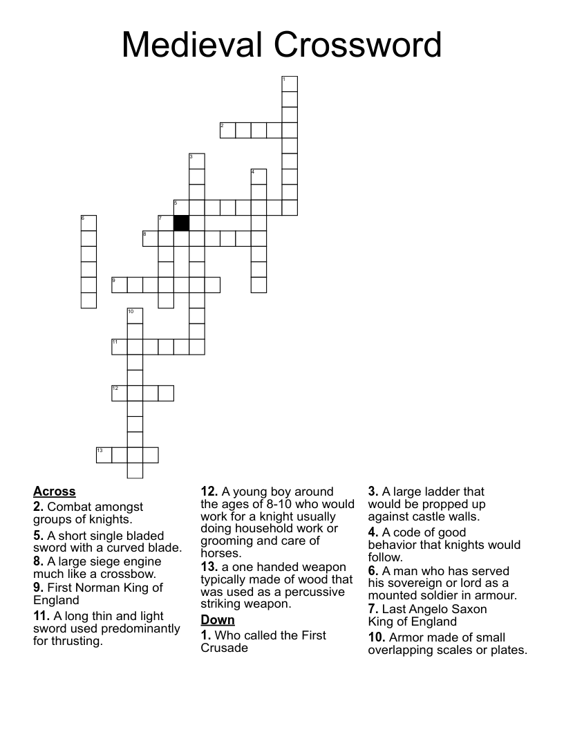 Medieval Crossword WordMint