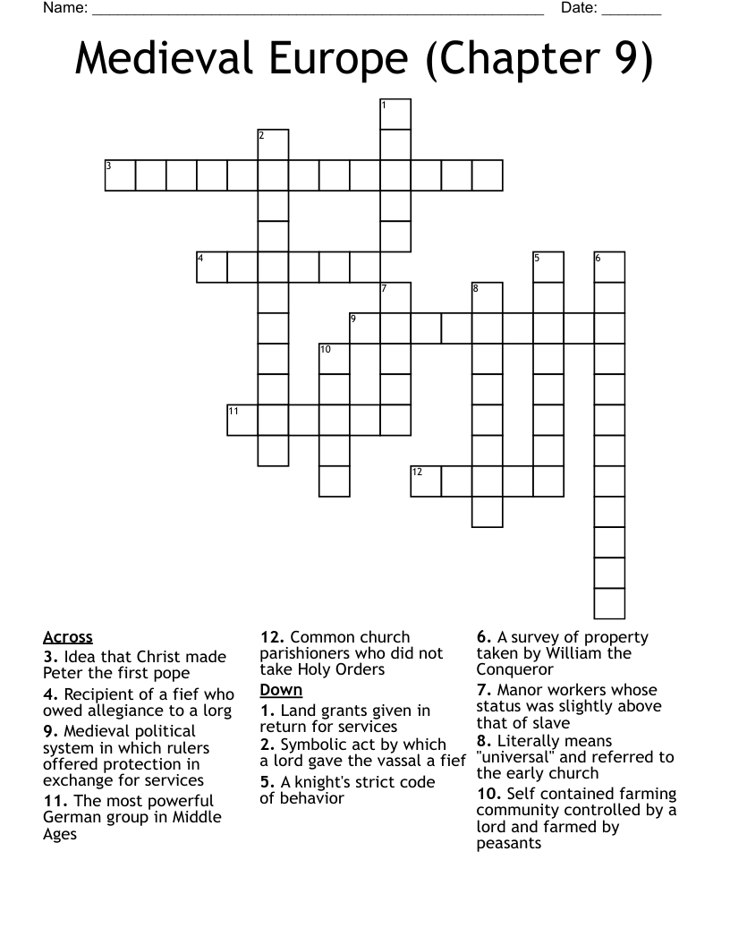 Medieval Europe (Chapter 9) Crossword WordMint
