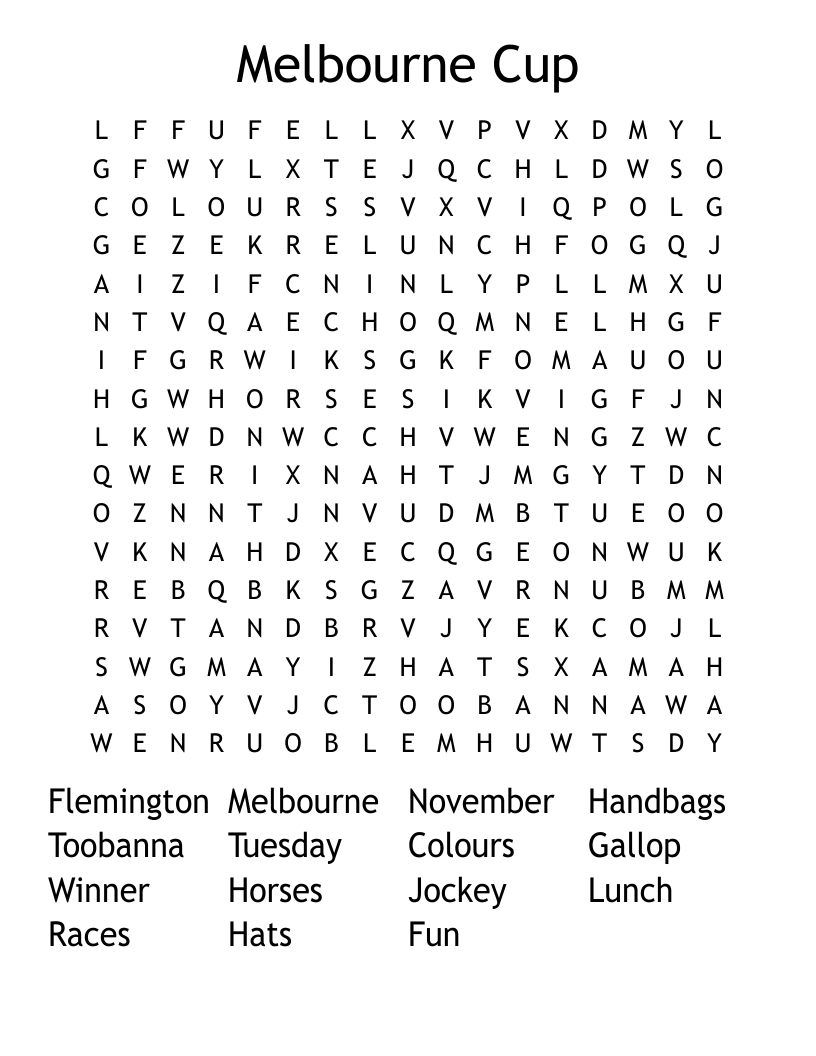 Melbourne Cup Word Search