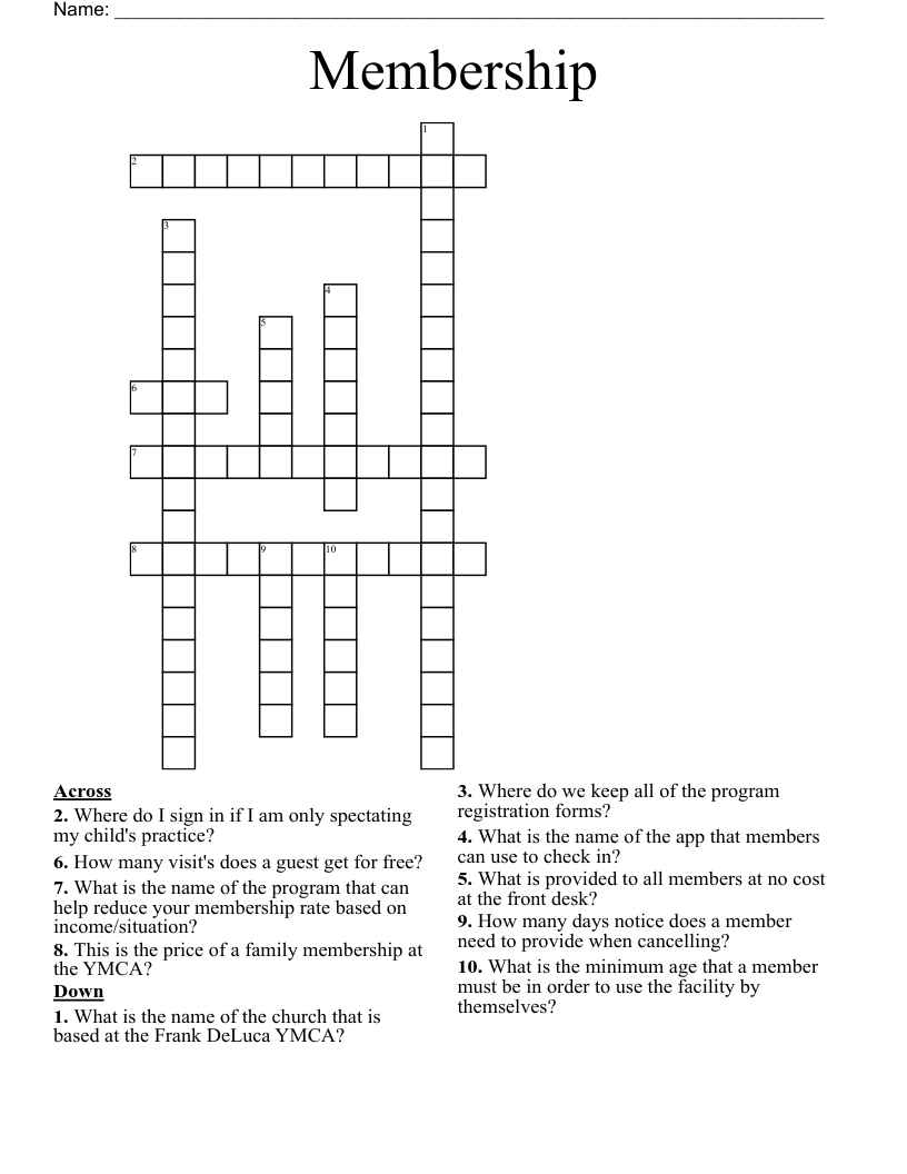 Membership Crossword WordMint